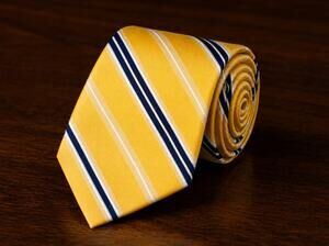 Bruno Piattelli Made in Italy 100% Silk Yellow Navy Stripe Designer Tie NWOT